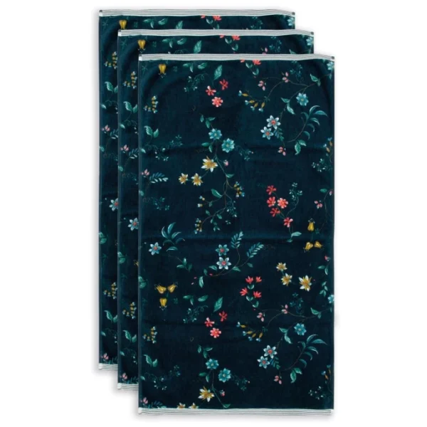 Auslauf ⭐ Pip Studio Les Fleurs Handtuch – 3er Set – 3er Set: 55×100 Cm – Dark Blue ? 1